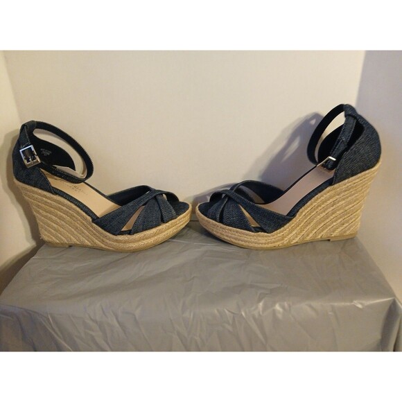 CHRISTIAN SIRIANO blue Denim Ankle Strap Espadrille Platform Wedge Heels 6.5 New - Picture 3 of 16